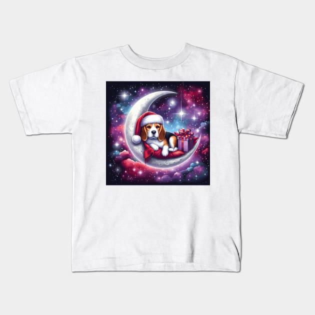 Beagle Dog On The Moon Christmas Kids T-Shirt by Graceful Designs